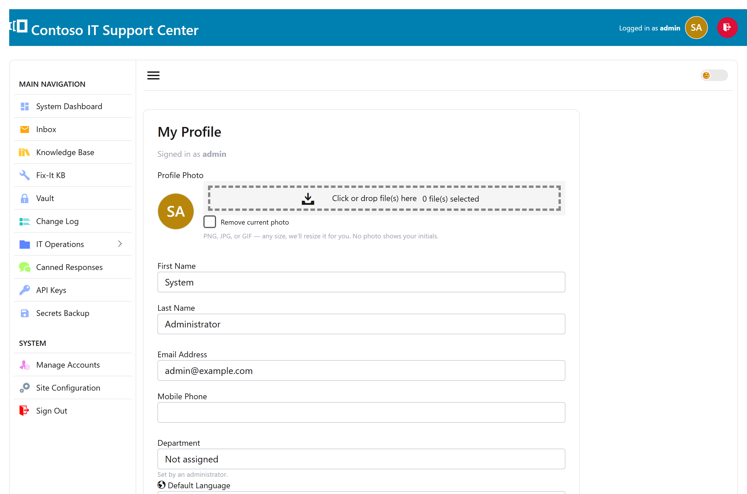 The My Profile page with profile photo, name, email, and preferences