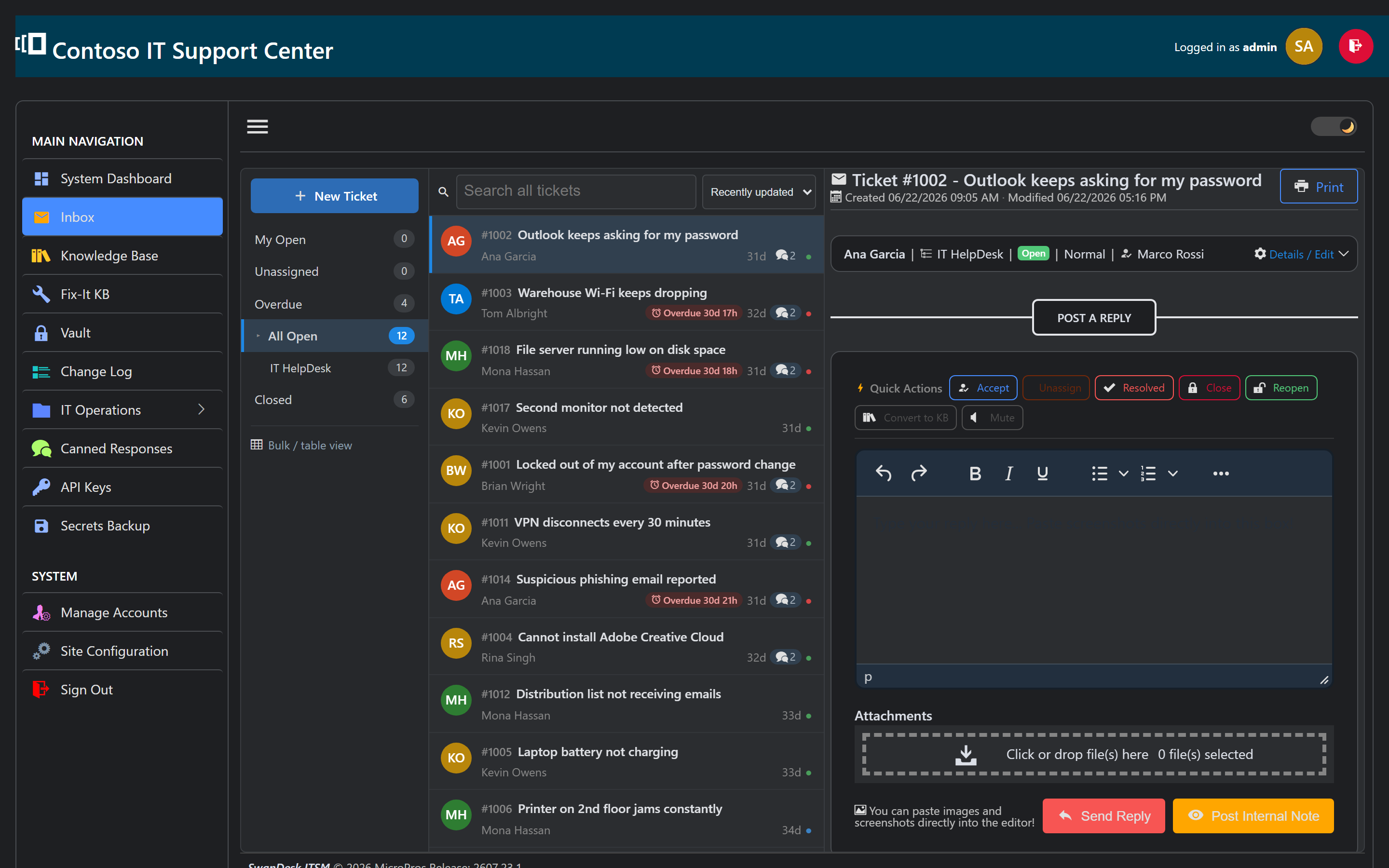 Dark mode ticket conversation